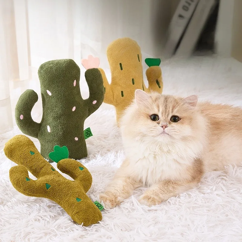 Juguetes de peluche con forma de Cactus para gatos, suministros de juego interactivos para interiores para mascotas, juguete de dientes resistente al masticable de lana para cachorros y gatitos para el hogar