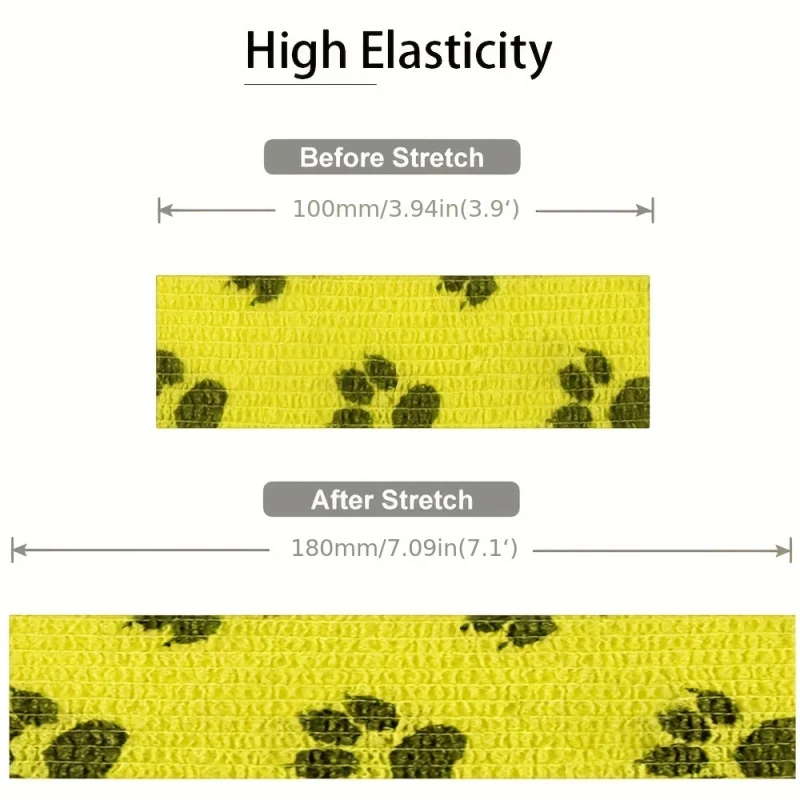 Vendaje autoadhesivo para mascotas con diseño de huella, sin adhesivo para el cabello, envoltura elástica transpirable repelente al agua para perro/gato, 4 Uds. - imagen 4