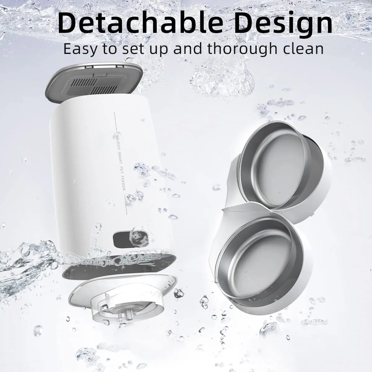 ROJECO-comedero automático para gatos, dispensador inteligente de comida para gatos, con Control remoto, WiFi, doble alimentador para gatos y perros, accesorios - imagen 4