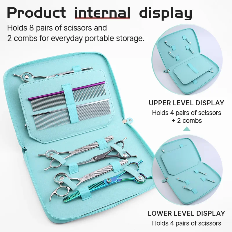 Fenice-estuche de almacenamiento de tijeras para peluquero y mascotas, bolsa de cuero PU para salón de belleza, bolso para tijeras de corte de pelo, caja portátil impermeable para peluquería - imagen 2