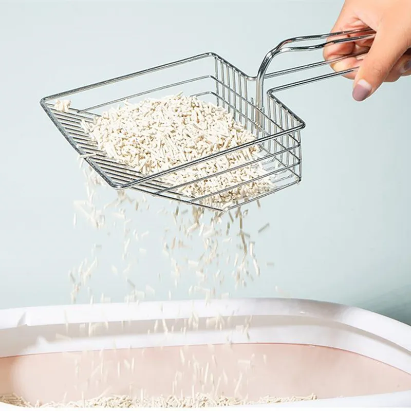 Cuchara de arena de acero inoxidable para gatos, Herramientas de limpieza, pala, tamiz de arena, cuchara de inodoro, suministros para mascotas - imagen 2