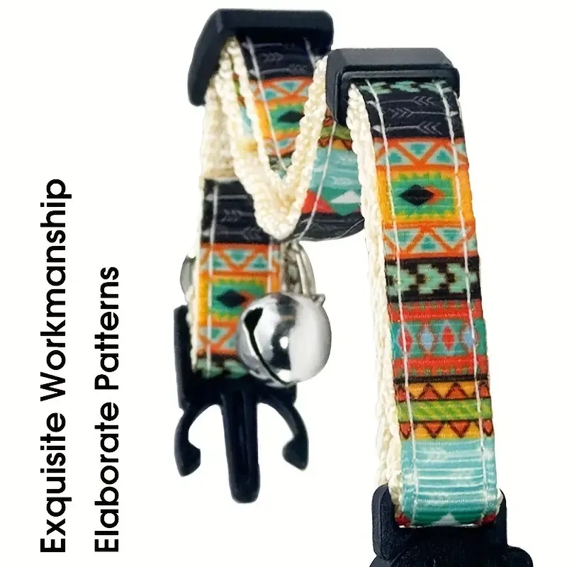 Collar de gato bohemio con etiqueta de identificación personalizada con campana, Collar personalizado de seguridad, grabado ajustable, Collar de gatito pequeño - imagen 3