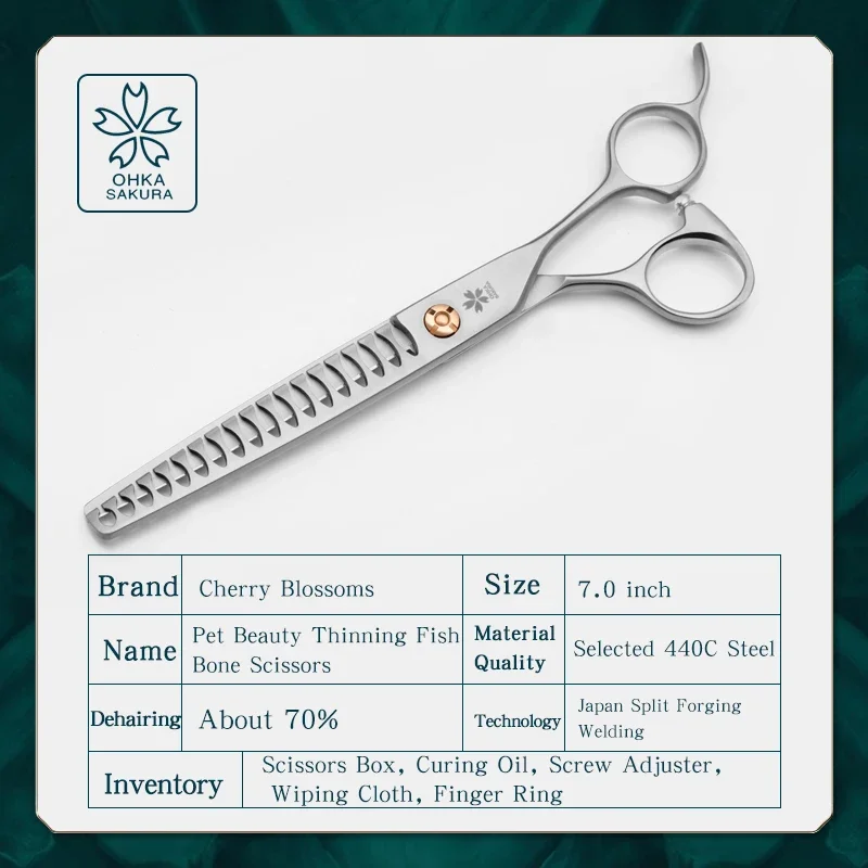 Tijeras de peluquería para mascotas, tijeras de hueso de pescado de 7,0 pulgadas, tornillo dorado de cuatro ojos, tijeras de afeitar y adelgazamiento para perros de peluche 440C domésticas - imagen 3