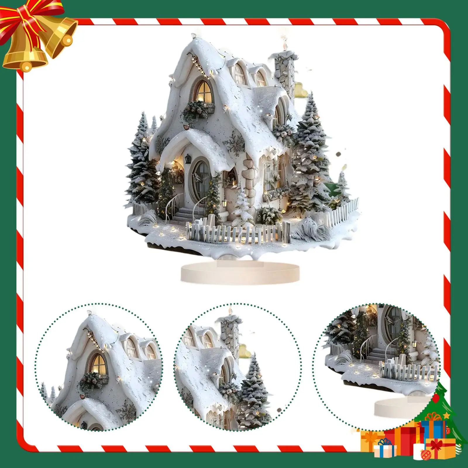 Christmas Decorations with Base Crafts Tabletop Decor Snow Scene House Tabletop Sign Acrylic 2D Flat for Table Home Living Room