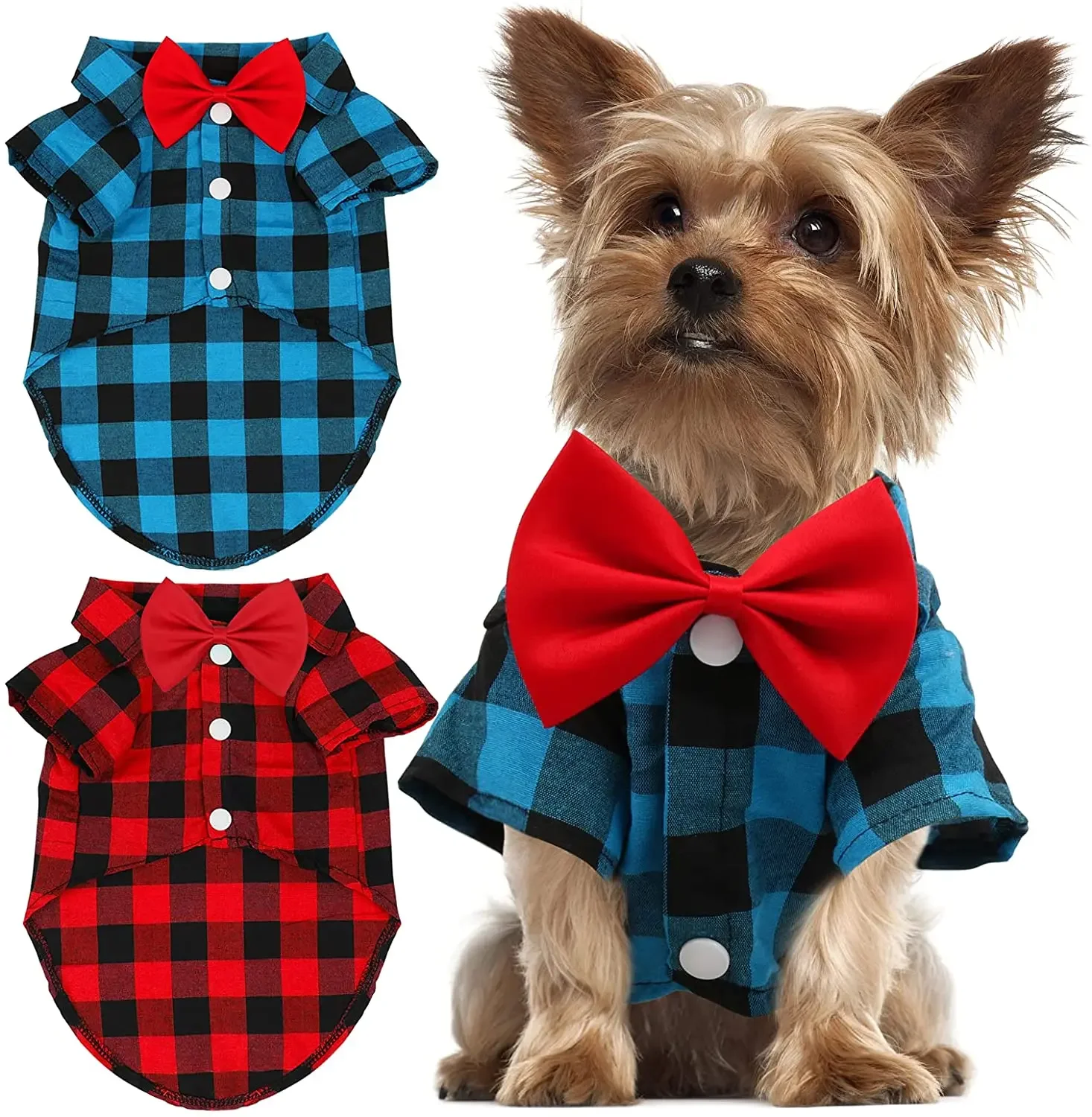 Camisa a cuadros para perros, ropa bonita para perros y pajarita, conjunto combinado para perros pequeños, medianos y grandes, gatos, fiesta de cumpleaños y vacaciones