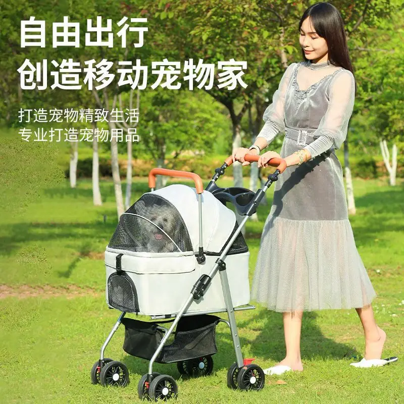 Cochecitos para mascotas, cochecitos plegables ligeros para perros y gatos, bolsa de separación para salir, empuje manual, caminar, puede ser cesta separada - imagen 3