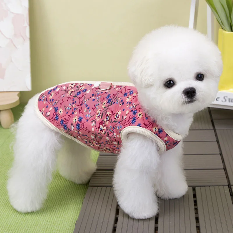 Ropa para perros, disfraz para perros con estampado de flores de invierno, chaleco sin mangas rosa marino, chaqueta para perros pequeños, abrigo para perros Chihuahua Shih Tzu - imagen 5