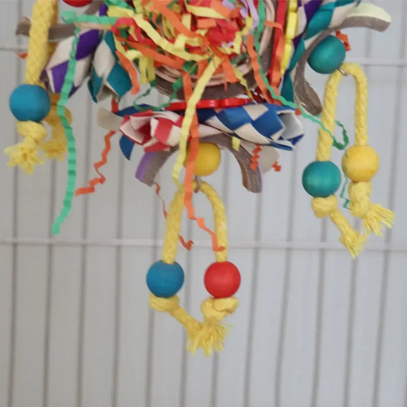 Juguete para loros, bola de ratán de colores, tubo de papel, jaula para pájaros, decoración, colgante, pájaro, juguetes divertidos