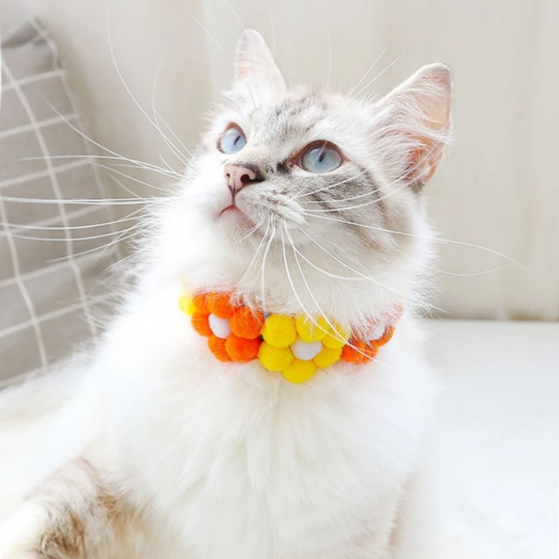 Lindo collar con pompón para mascotas: bufanda de punto suave para perros pequeños como Yorkie, Chihuahua y gatos, accesorio ajustable para cachorros y gatitos