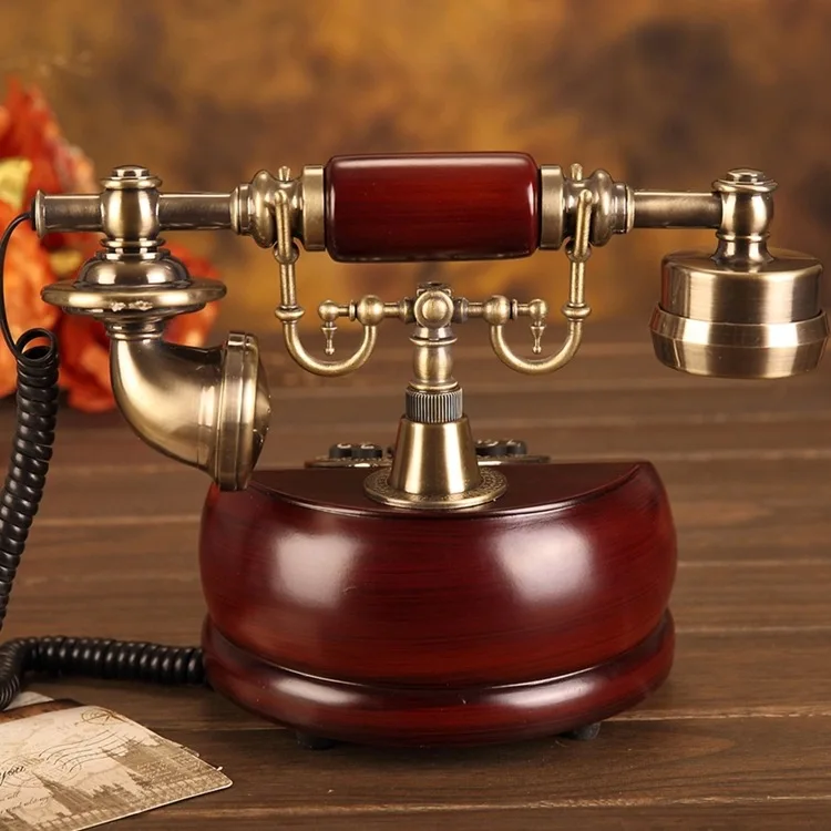 Teléfono decorativo retro de imitación madera estilo europeo antiguo - imagen 2