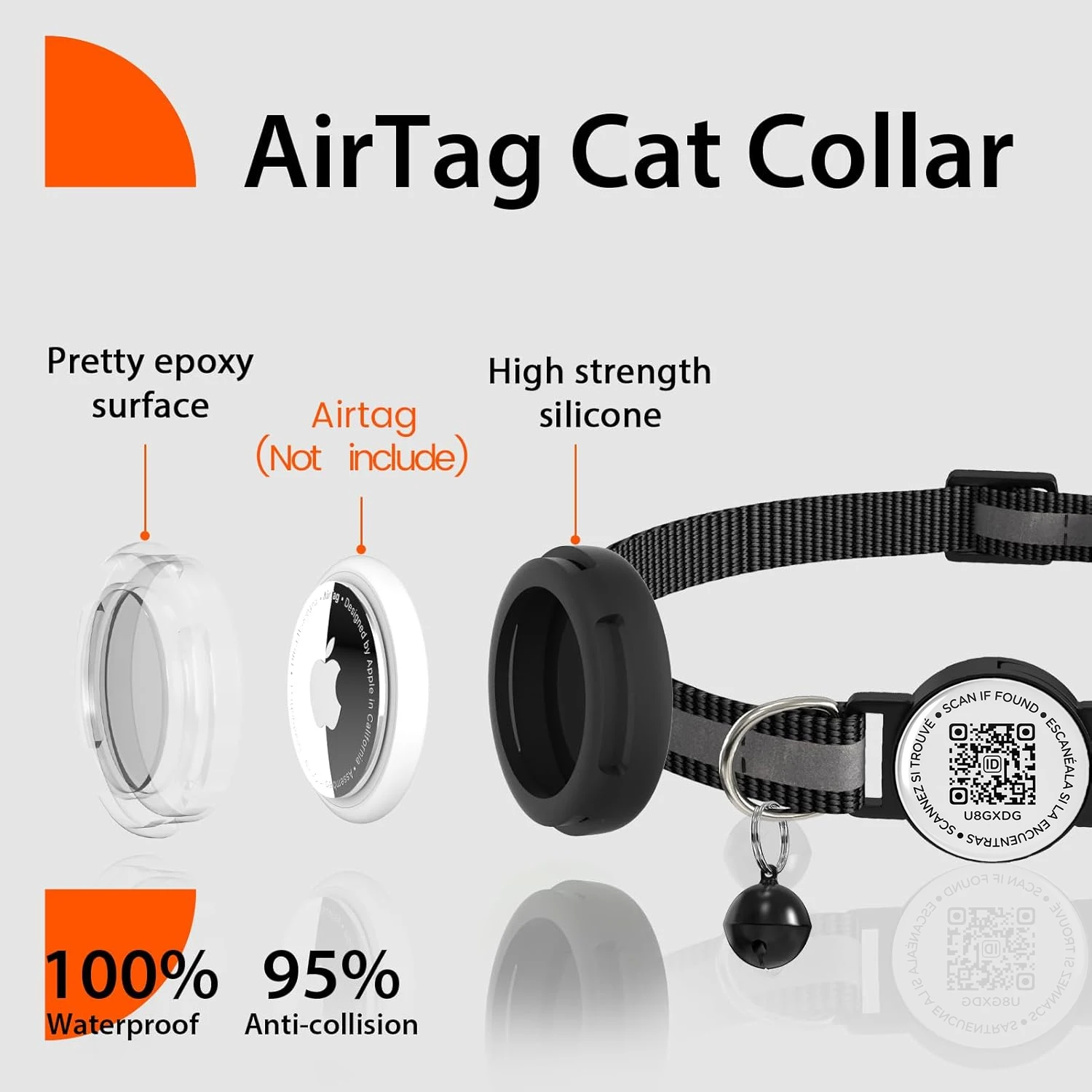 Collar reflectante para gatos Airtag, transpirable ligero con estuche Airtag para rastreador GPS y etiqueta de identificación QR, collar para perros pequeños para gatos y gatitos - imagen 3