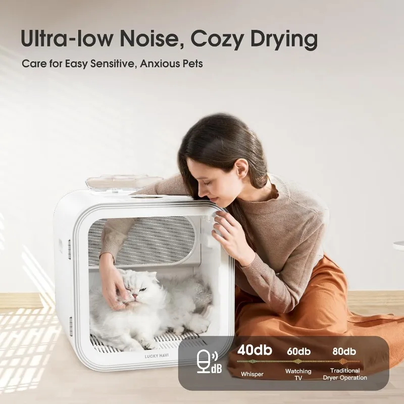 Pet marvel Automático Ultra Silencioso 62L Caja Secadora para Perros de Gran Capacidad Jaula Secadora para Gatos con Control Inteligente de Temperatura, 360 °   Caja secadora para mascotas - imagen 2
