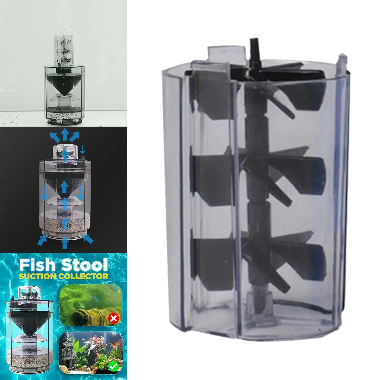 Spiral Fan Flow Promoting for Aquarium Fish Stool Suction Collector Waste