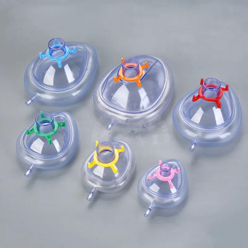 Mascarilla de anestesia de PVC esterilizada desechable resuscitar máscaras faciales para adultos niños animales 6 tamaños