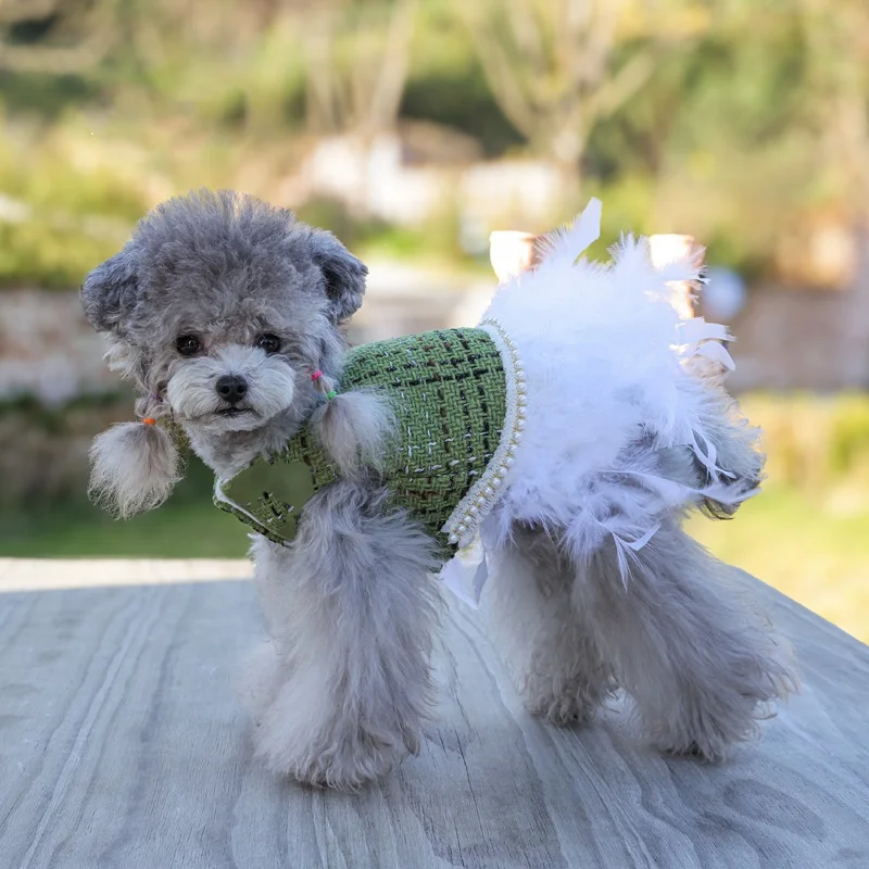 Vestido de plumas para perros, vestido formal para mascotas, vestido de noche para perros, falda de plumas, vestido de fiesta de cumpleaños para perros y vestido de vacaciones, ropa para mascotas - imagen 2