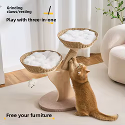Árbol para gatos de madera maciza y ratán con cápsula espacial, casa