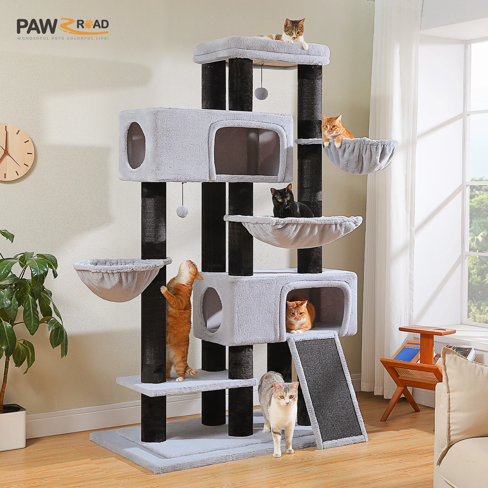 Árbol para Gatos Multinivel con Hamaca Grande y Postes de Sisal