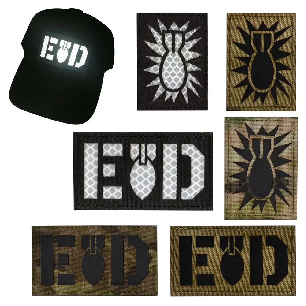 Parche bordado EOD, insignia con emblema, reflectante de luz militar con gancho para mochila de ropa, parches tácticos negros