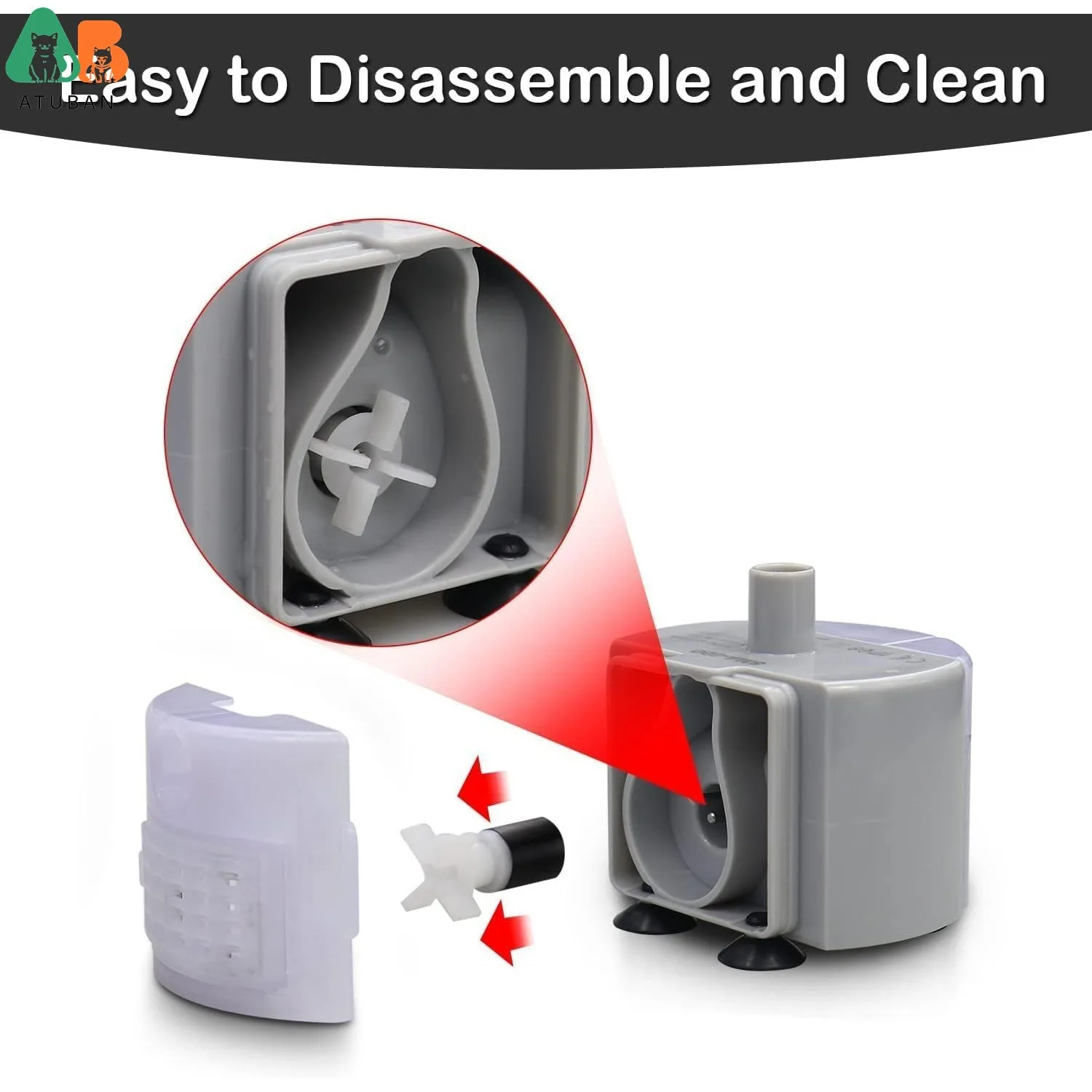 ATUBAN Bomba de repuesto ultrasilenciosa para fuente de agua para gatos de acero inoxidable-SMA-800 Motor-Safe y fácil de limpiar con bajo voltaje - imagen 5