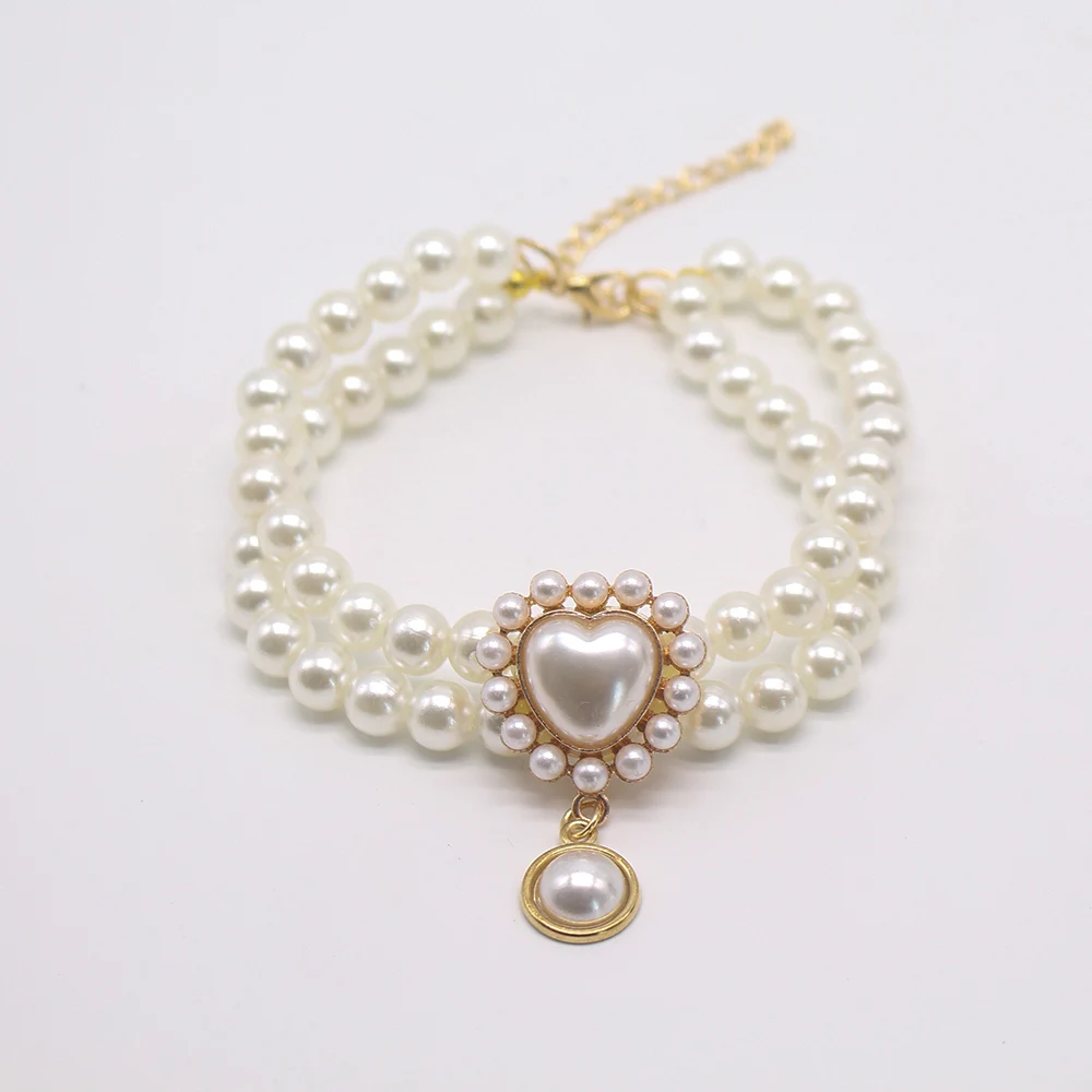 Collar de perlas de lujo para perros y gatos, 2 filas, Collar para perros pequeños, gatos, Yorkie, boda, cumpleaños, disfraz, joyería de cristal, accesorios para mascotas - imagen 4