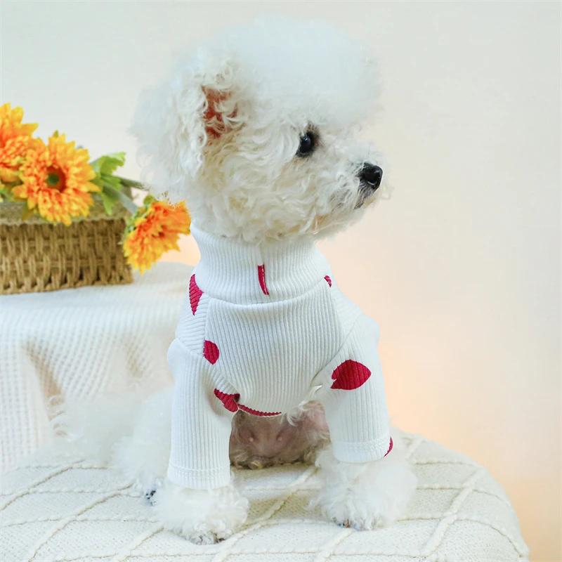 Ropa de cuello alto transpirable para perro, sudadera inferior para gato, encantador estampado de corazón, Chihuahua, York, primavera y otoño - imagen 4