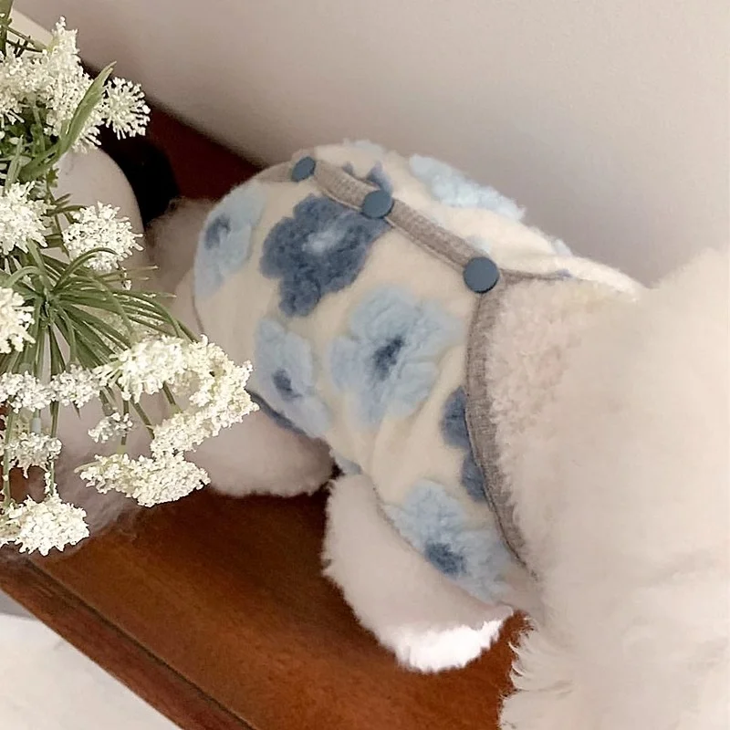 Ropa cálida de otoño para perros pequeños, chaleco con estampado de flores para perros, chaqueta de lujo para cachorros, abrigo de felpa suave para gatos, trajes para mascotas - imagen 3