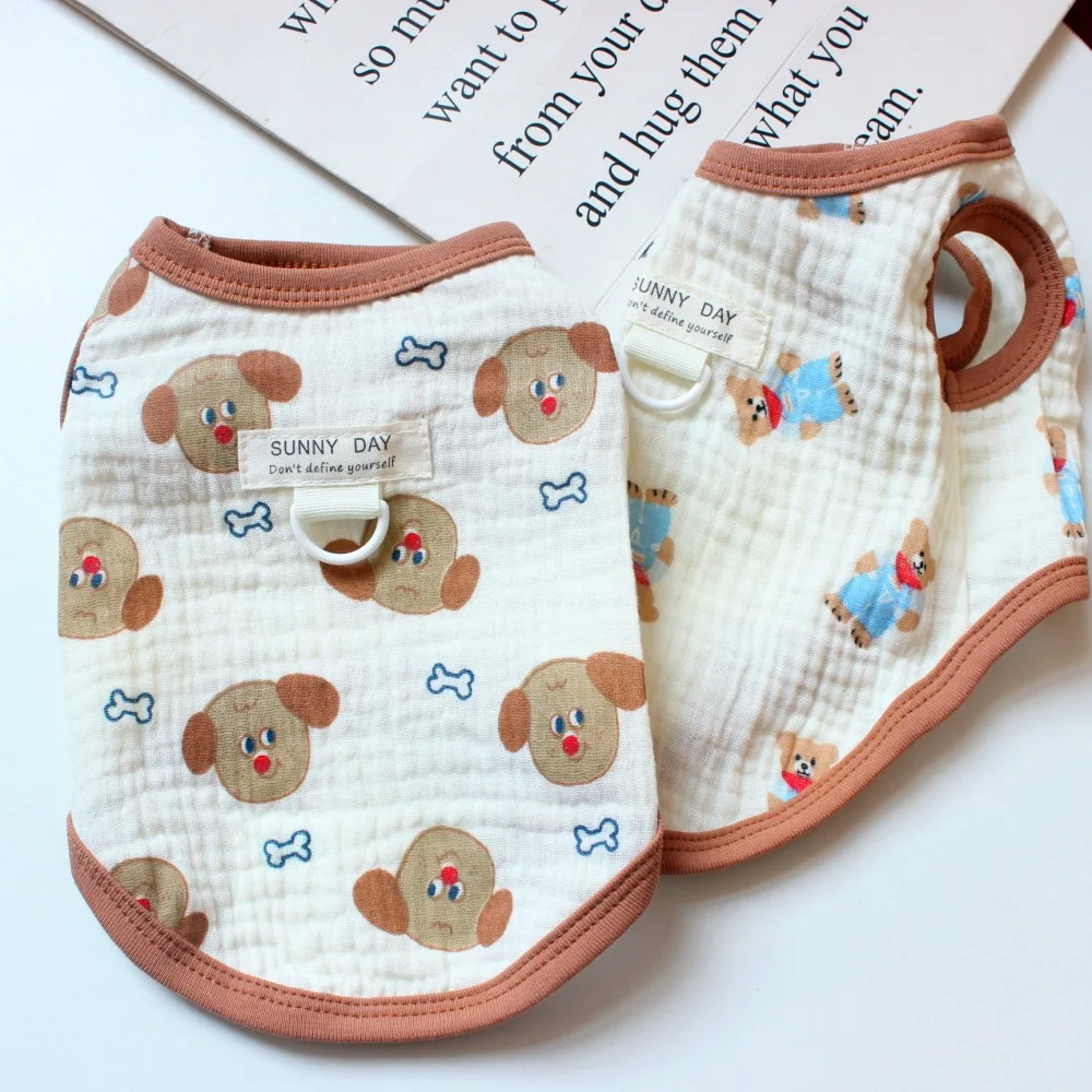 2025 chalecos suaves de hilo de algodón de verano para perros, camiseta transpirable de animales de dibujos animados para cachorros pequeños y medianos, monos de ocio Unisex para gatos y mascotas - imagen 2