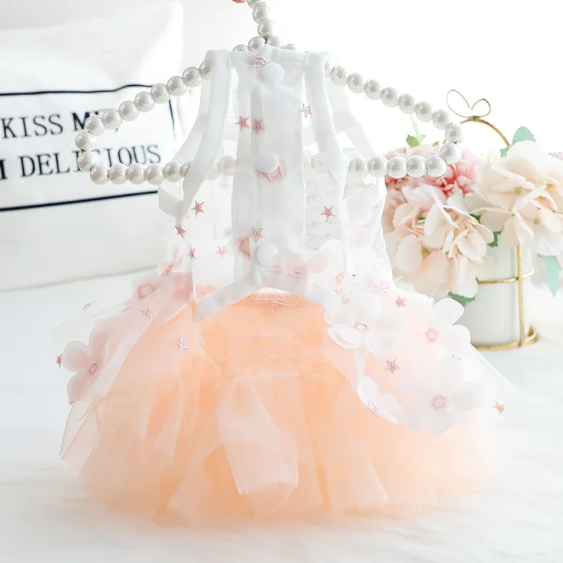 Vestido hecho a mano para mascotas, vestido de princesa para perros pequeños y gatos con flor 3d para perros pequeños, falda de tul adornada, vestido de novia - imagen 2