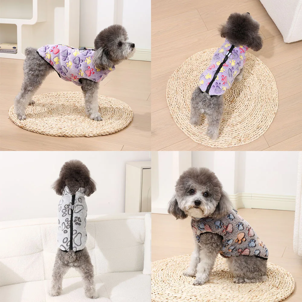 Ropa de invierno para cachorros, chaqueta cálida de lana para perros, abrigo para perros pequeños, suéter con anillo en D, chaleco elástico ajustable para Chihuahua - imagen 5