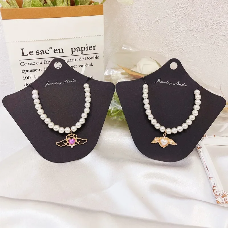 Collar de perro con tachuelas de diamantes y colgante de ala de Ángel, Collar de gato ajustable hecho a mano de alta gama, accesorios para perros