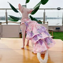 Sphynx Cat Cake Dress Lace Floral Cotton Pink Skirt para gatitos Ropa de gato sin pelo Soft Thin Material Devon Rex Falda para mascota