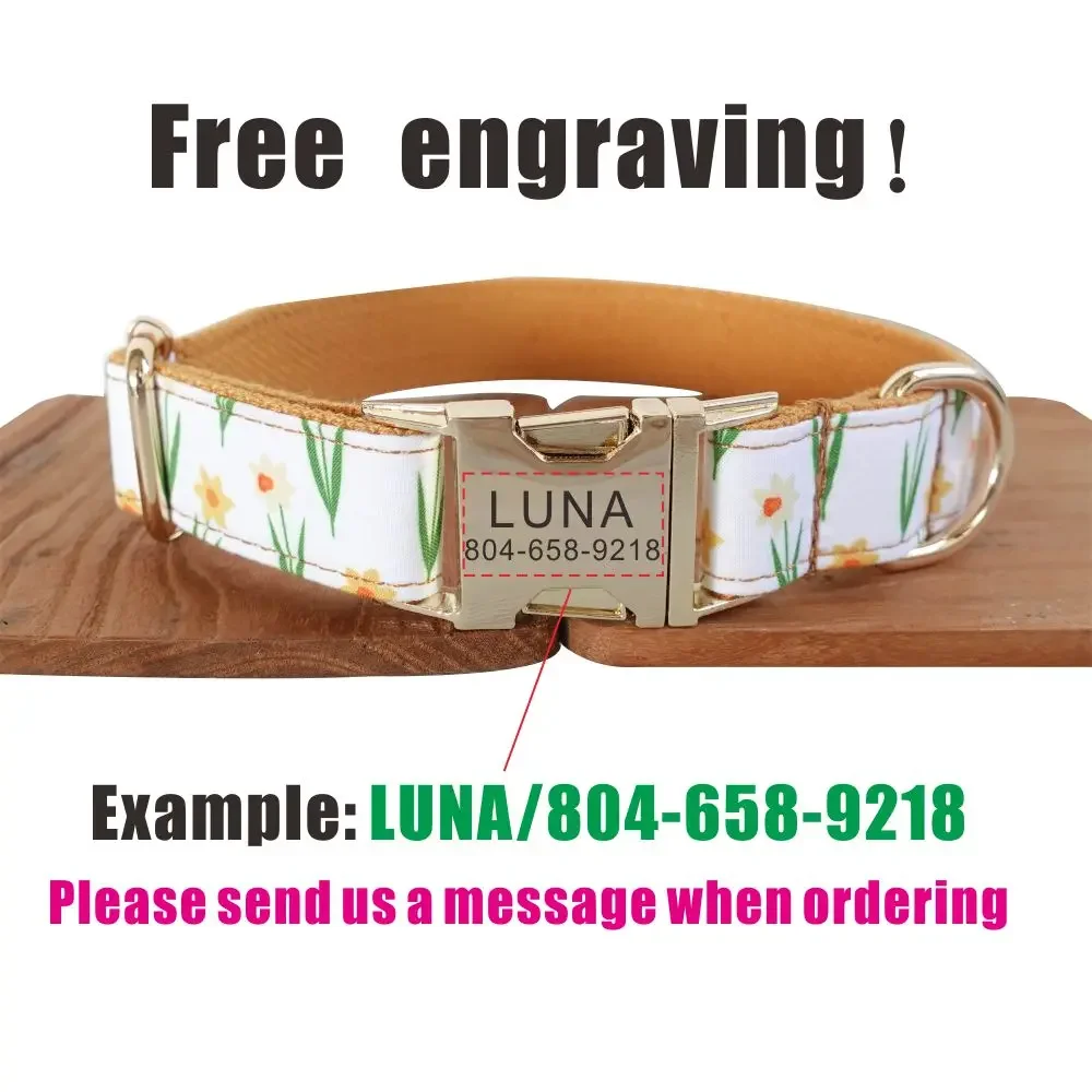 Collar de perro personalizado con grabado gratuito, correa para mascotas a juego, hebilla de Metal de contactos personalizados, Collar de cachorro de verano - imagen 4