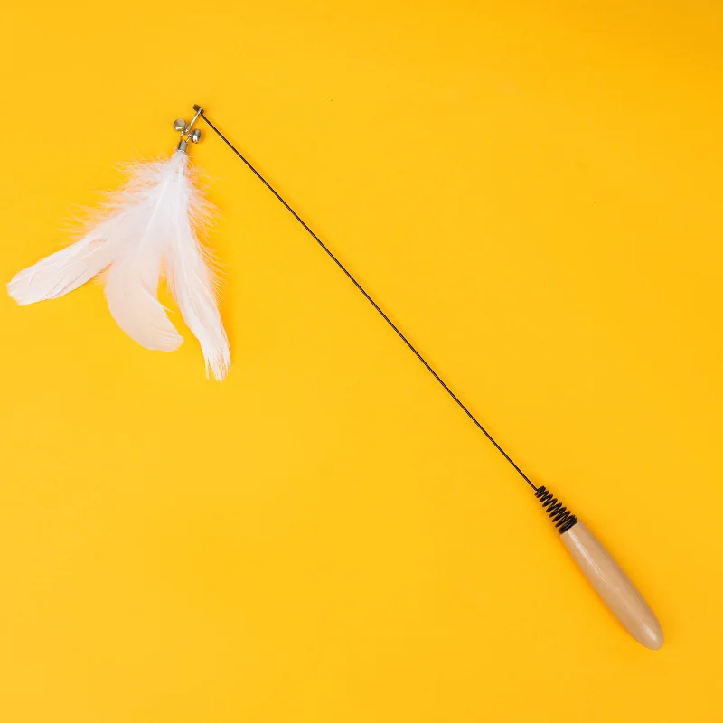 Palo de burlas para gatos con mango de madera, campana de plumas, juguete interactivo de autopedición para gatos, juegos de gatitos, juguete de caza para gatos, suministros de Navidad - imagen 3