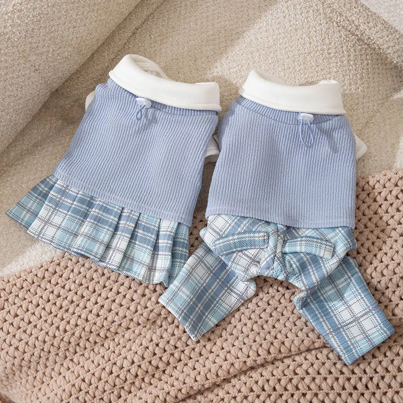 Vestido a cuadros para mascotas de otoño e invierno, conjunto para parejas universitarias, oso de peluche, traje de cuatro patas, mono para gatos, ropa para mascotas, ropa para cachorros de invierno