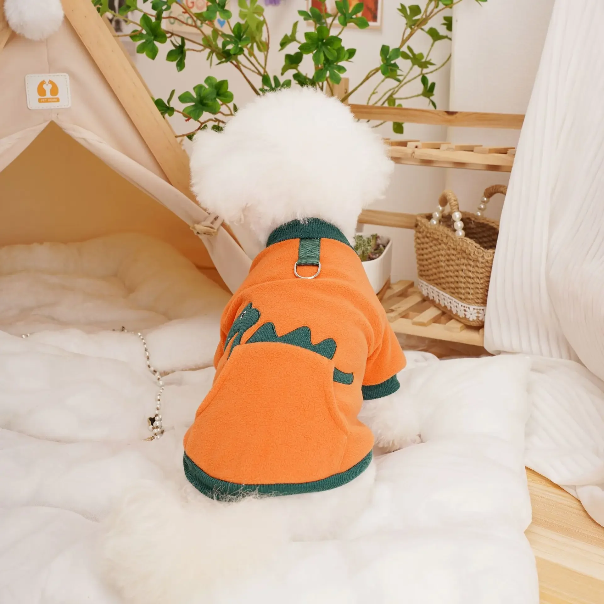 Sudadera con capucha de retazos de colores para mascotas, abrigo de lana gruesa para mascotas, ropa para perros pequeños, oso de peluche, Otoño e Invierno - imagen 2