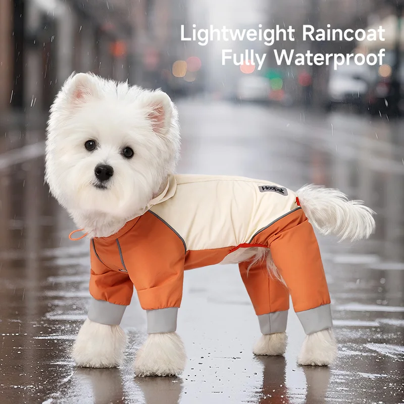 HOOPET Poncho de lluvia para perros, cubierta completa para el vientre, impermeable, ligero, impermeable para mascotas con orificio para correa para perros pequeños y medianos, peluche - imagen 3