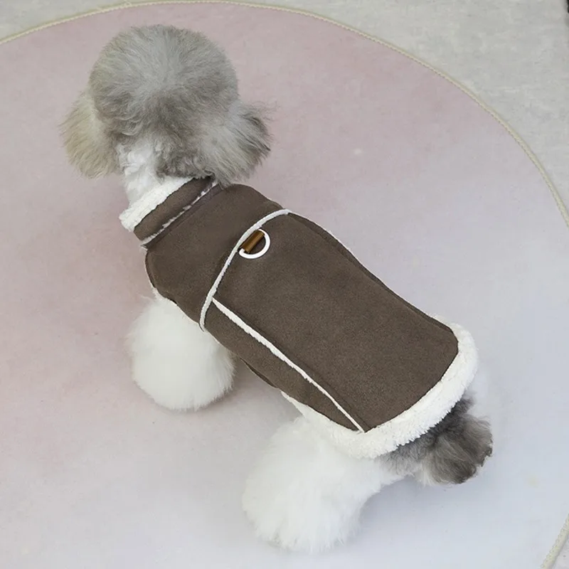 Chaqueta para perro, monos de invierno para perros, ropa de lana para perros pequeños, chaleco de felpa con anillo en D, ropa para mascotas Chihuahua Bulldog Francés - imagen 4