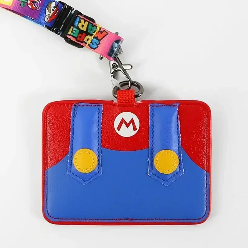 Titular de la tarjeta de Super Marios Bros, cordón de cuero PU, licencia de Anime, estudiantes, autobús, Campus, comida, funda de identificación de crédito, funda de tarjeta creativa para niños - imagen 4