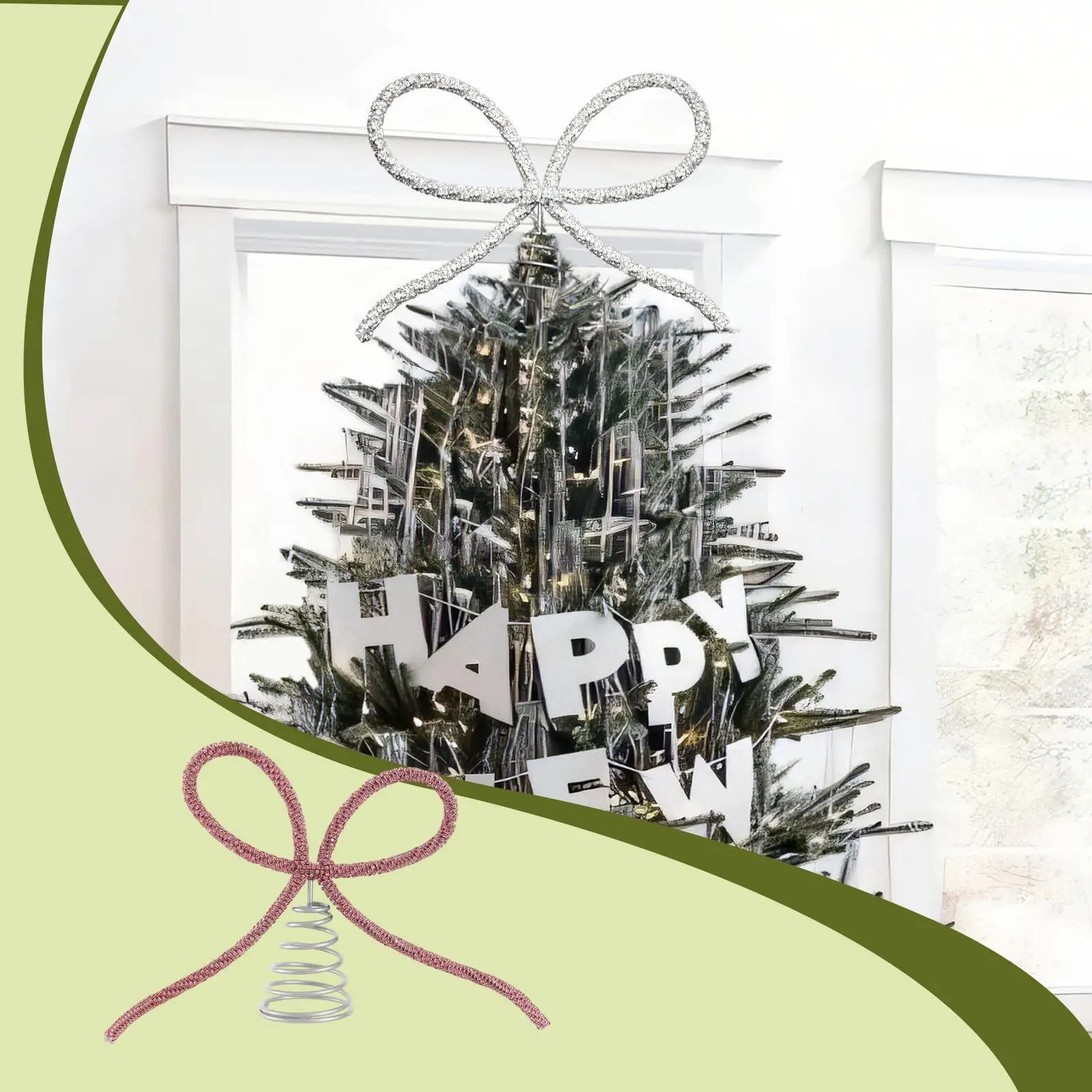 Bow Christmas Tree Topper Elegant Xmas Tree Ornament Indoor Christmas Decor for Home Festivals Farmhouse Party Supplies Mall