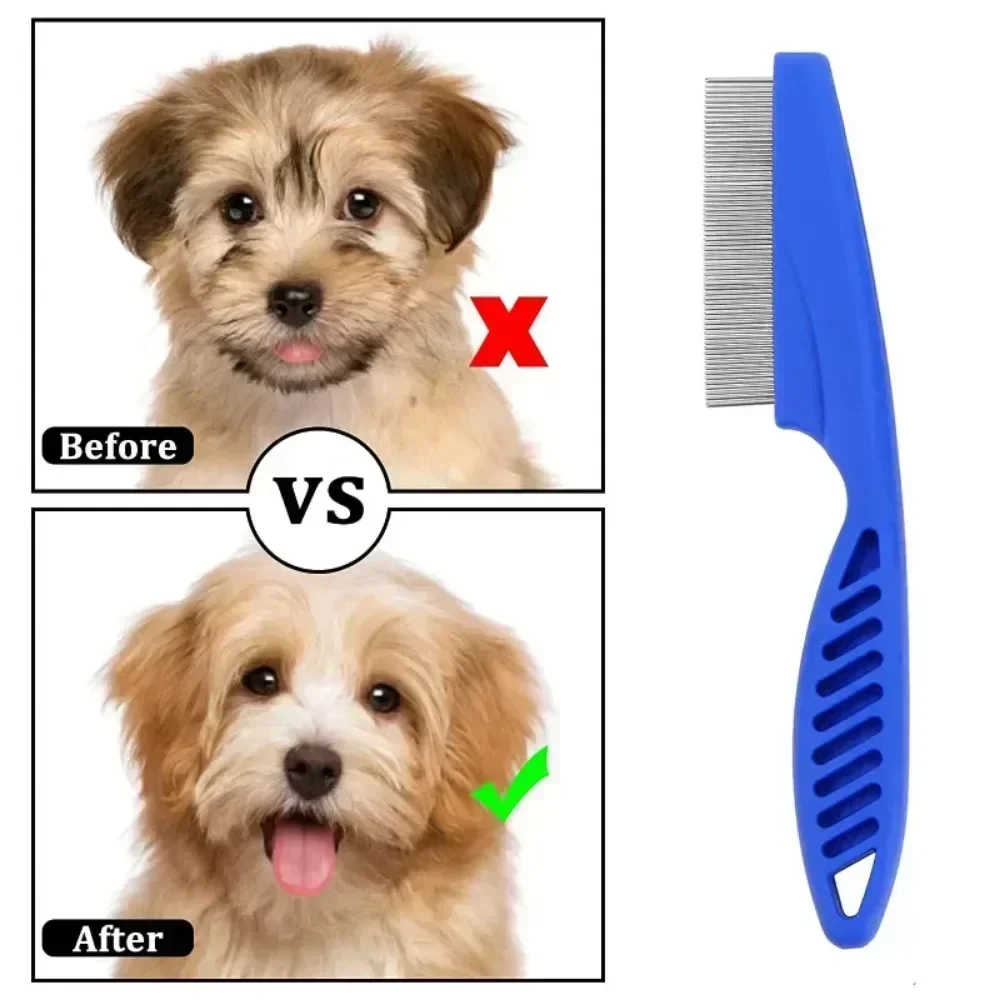 Peine de pulgas de acero inoxidable para el cuidado de mascotas, cepillo de pelo para perros y gatos, eliminación de pulgas, peine de masaje, accesorios de herramientas portátiles para mascotas - imagen 3