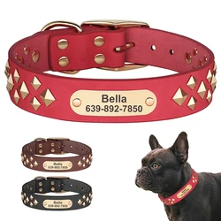 Collar de cuero personalizado para perro Pug con pinchos y comodidad
