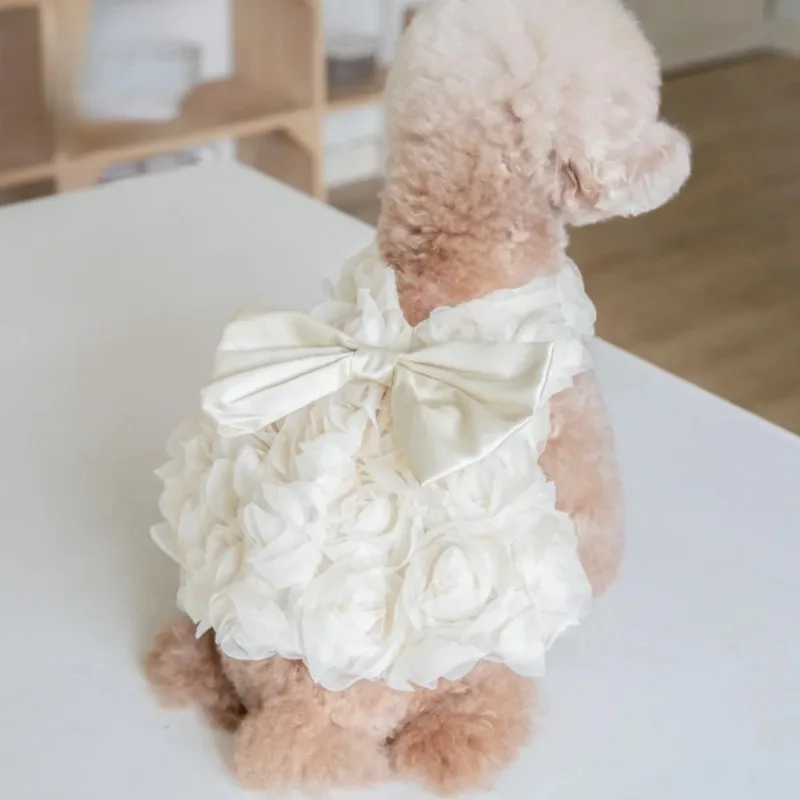 Vestido de flores 3D para perro, ropa con lazo bonito para mascota, falda para gato, accesorios para mascota, ropa para cachorro de peluche
