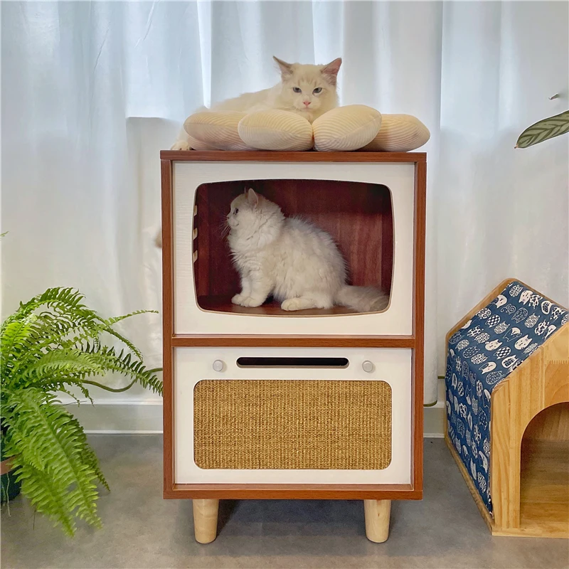 Camas de madera maciza para gatos, muebles creativos para gatos, casa de cama para mascotas, gatos, casas para el hogar, suministros para mascotas, camas ocultas, casas para habitaciones de túnel - imagen 4