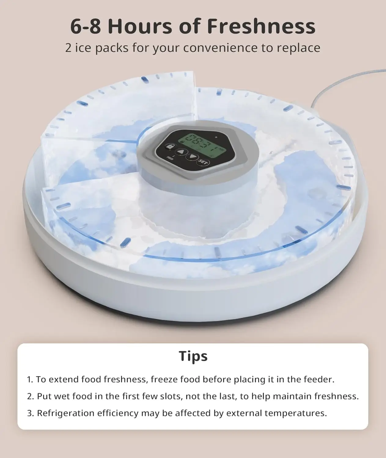 Alimentador automático para mascotas, dispensador con temporizador de 5 harina, húmedo/seco para gatos/perros, contenedor de alimentos recargable inteligente con 2 paquetes de hielo - imagen 3