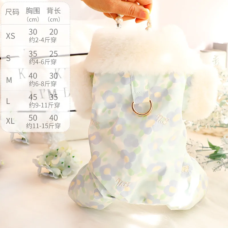 Pijamas gruesos de invierno para perros, abrigo de algodón cálido con estampado de princesa para perros pequeños, ropa para clima frío de peluche/bichon para cachorros