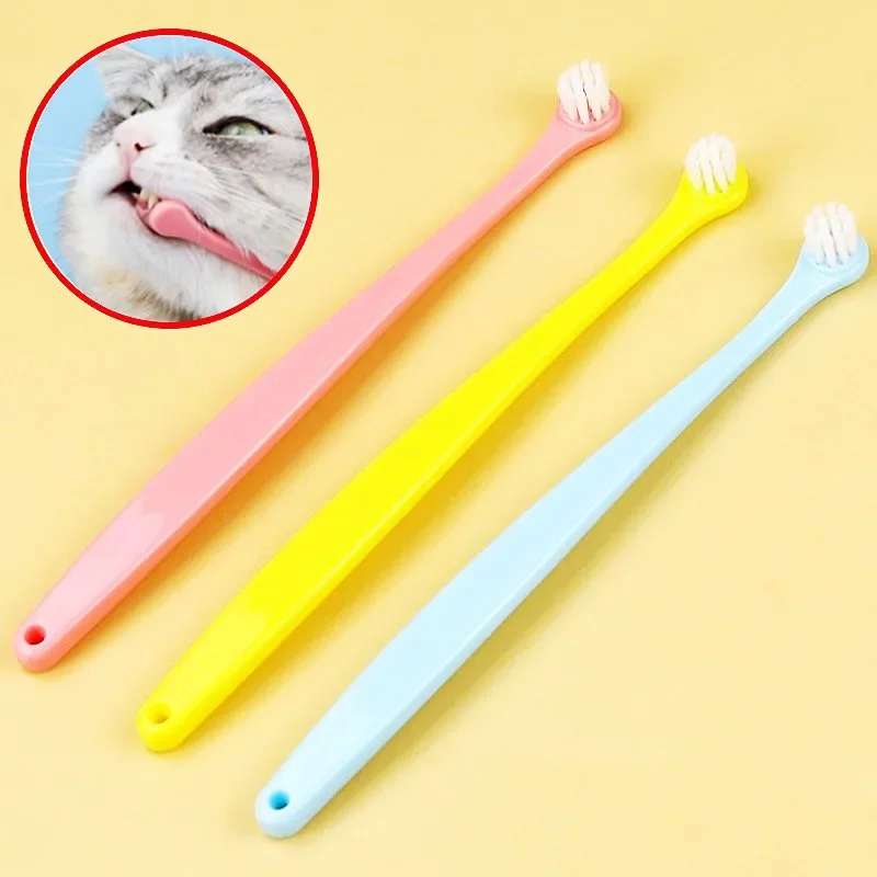 Cepillo de dientes de cabeza pequeña para perros y gatos, cuidado bucal, limpieza de dientes de cabeza redonda, pelo suave, accesorios para mascotas
