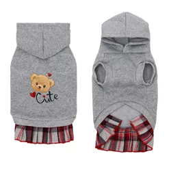 Vestido sudadera con capucha para perros y gatos – Estampado osito gris