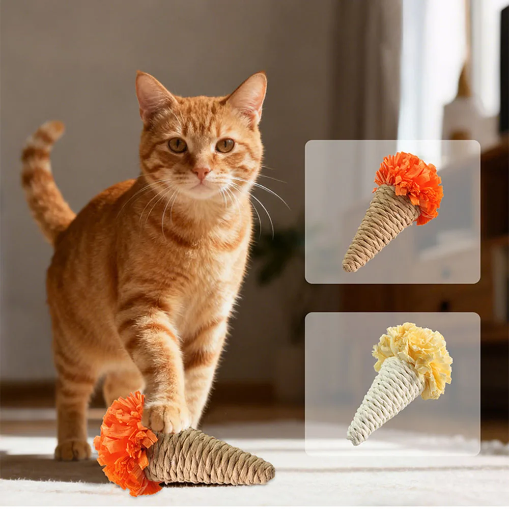 Juguete para masticar para gatos con forma de helado de cuerda, juguete interactivo para mascotas autojuego para gatitos y gatos, juguete duradero para la dentición de cuerda de cáñamo para aliviar - imagen 2