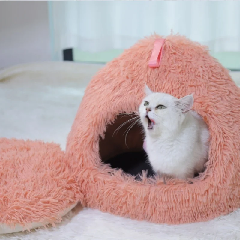 Nuevo Perrera de franela de felpa cálida para invierno, almohadilla para perrera para perros y gatos, cesta nido acogedora para dormir profundo para mascotas de interior pequeñas y medianas - imagen 5