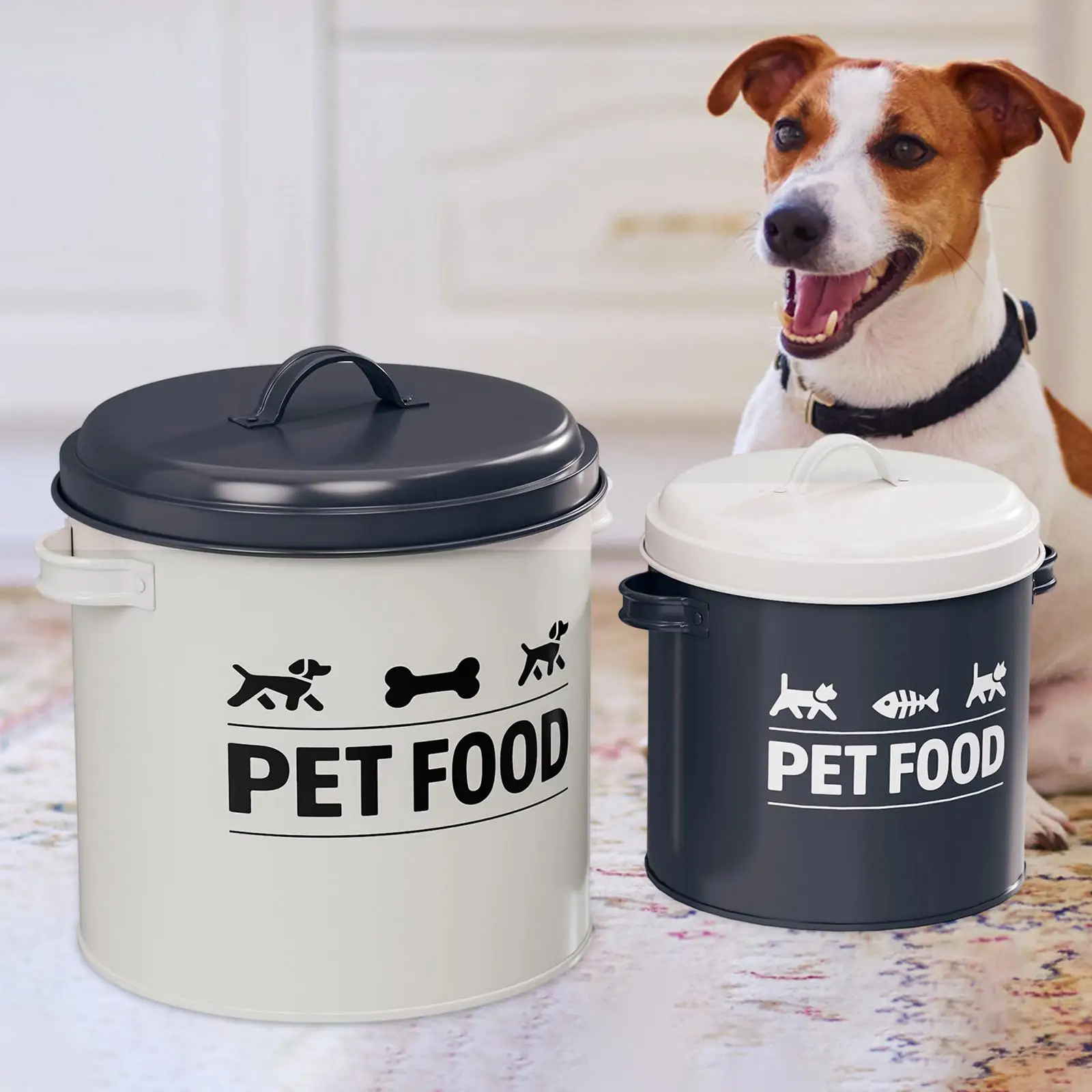 2Pcs Dog Treat Storage Container with Lid, Pet Snack Bucket Sturdy Cat Dog Food Barrel ,Pet Food Storage Container ,
